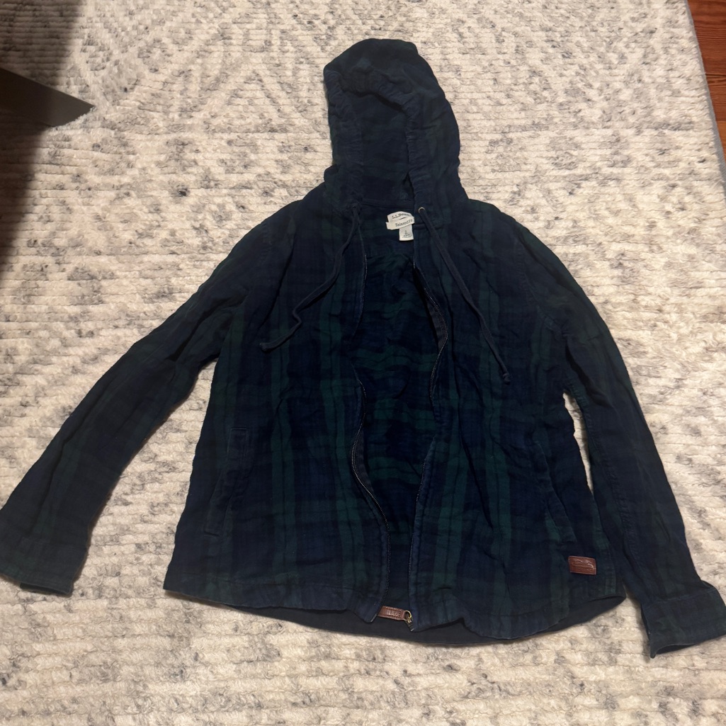 L L Bean Hoodie Full Zip Blackwatch Plaid Scotch Small